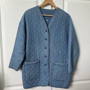 Vintage Cotton Quilted Blue Denim Long Line Shacket Jacket